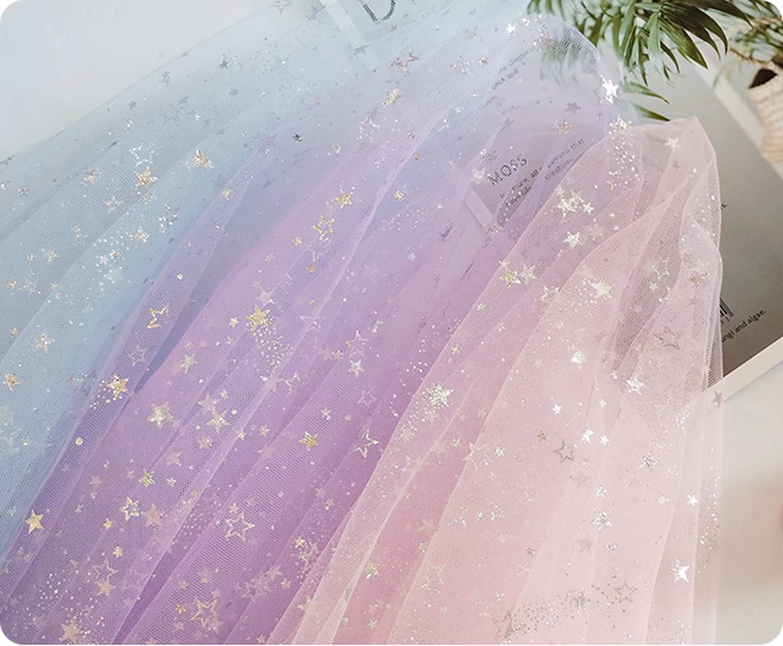 SILVER TAIL STAR FOIL TULLE MESH