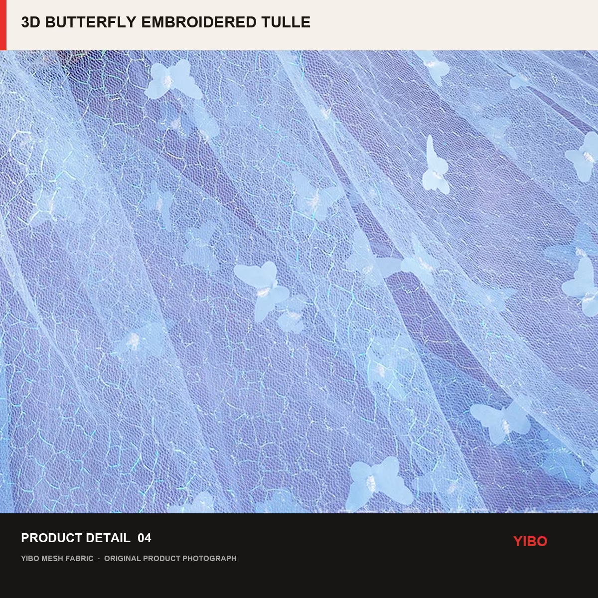 CUSTOM 3D BUTTERFLY EMBROIDERED TULLE MESH fabric detail 3