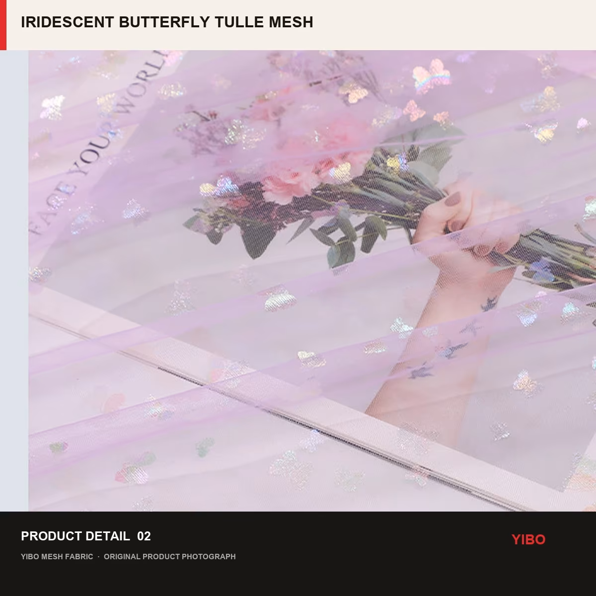 DREAMY IRIDESCENT BUTTERFLY TULLE MESH fabric detail 1