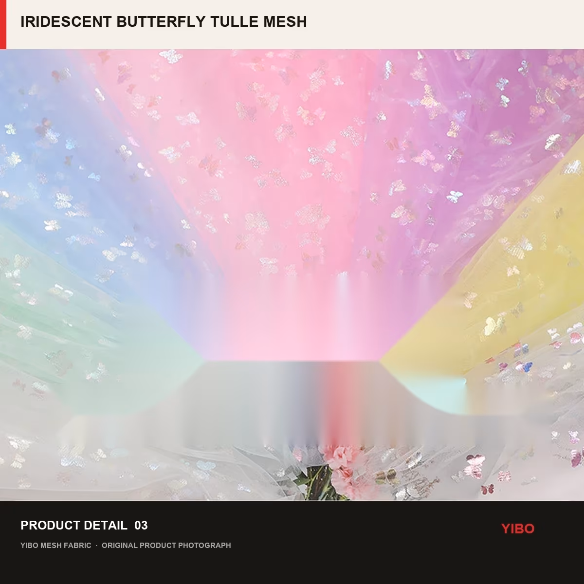 DREAMY IRIDESCENT BUTTERFLY TULLE MESH fabric detail 2