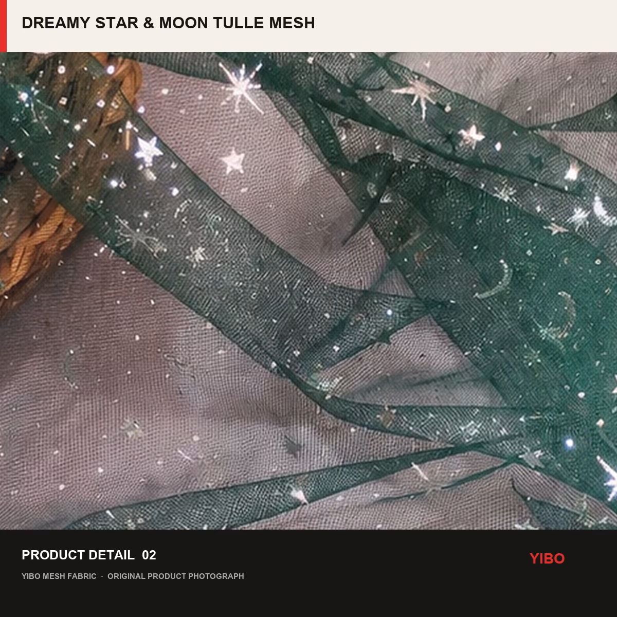 DREAMY STAR & MOON TULLE MESH fabric detail 1