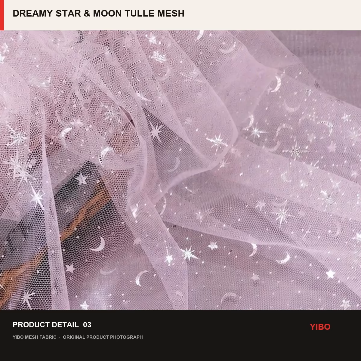 DREAMY STAR & MOON TULLE MESH fabric detail 2