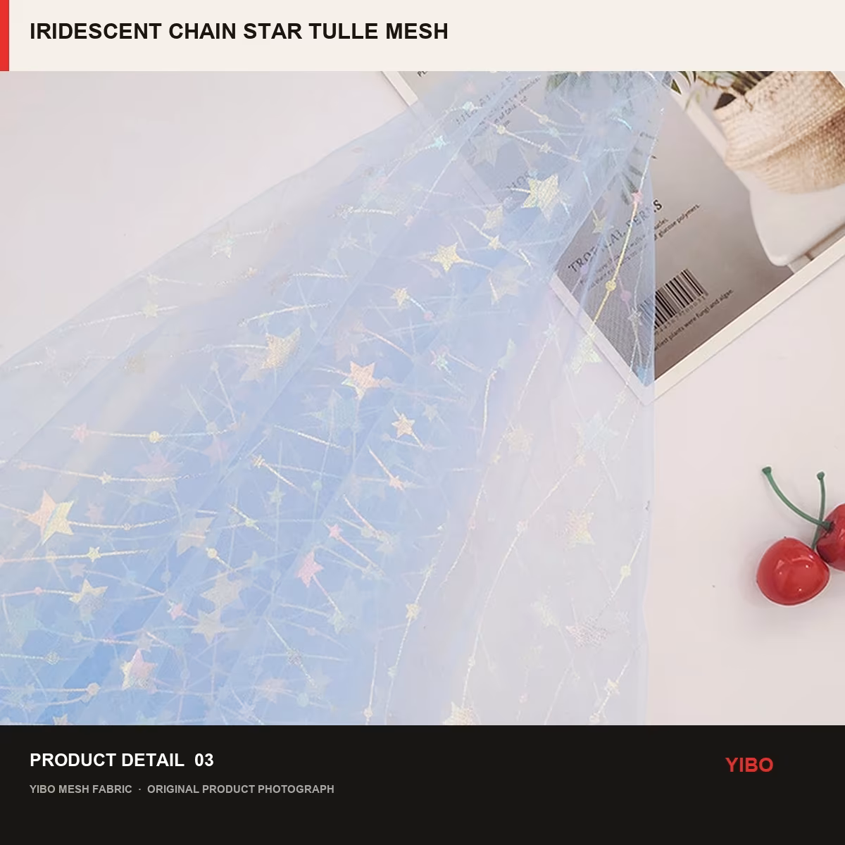 IRIDESCENT CHAIN STAR TULLE MESH fabric detail 2