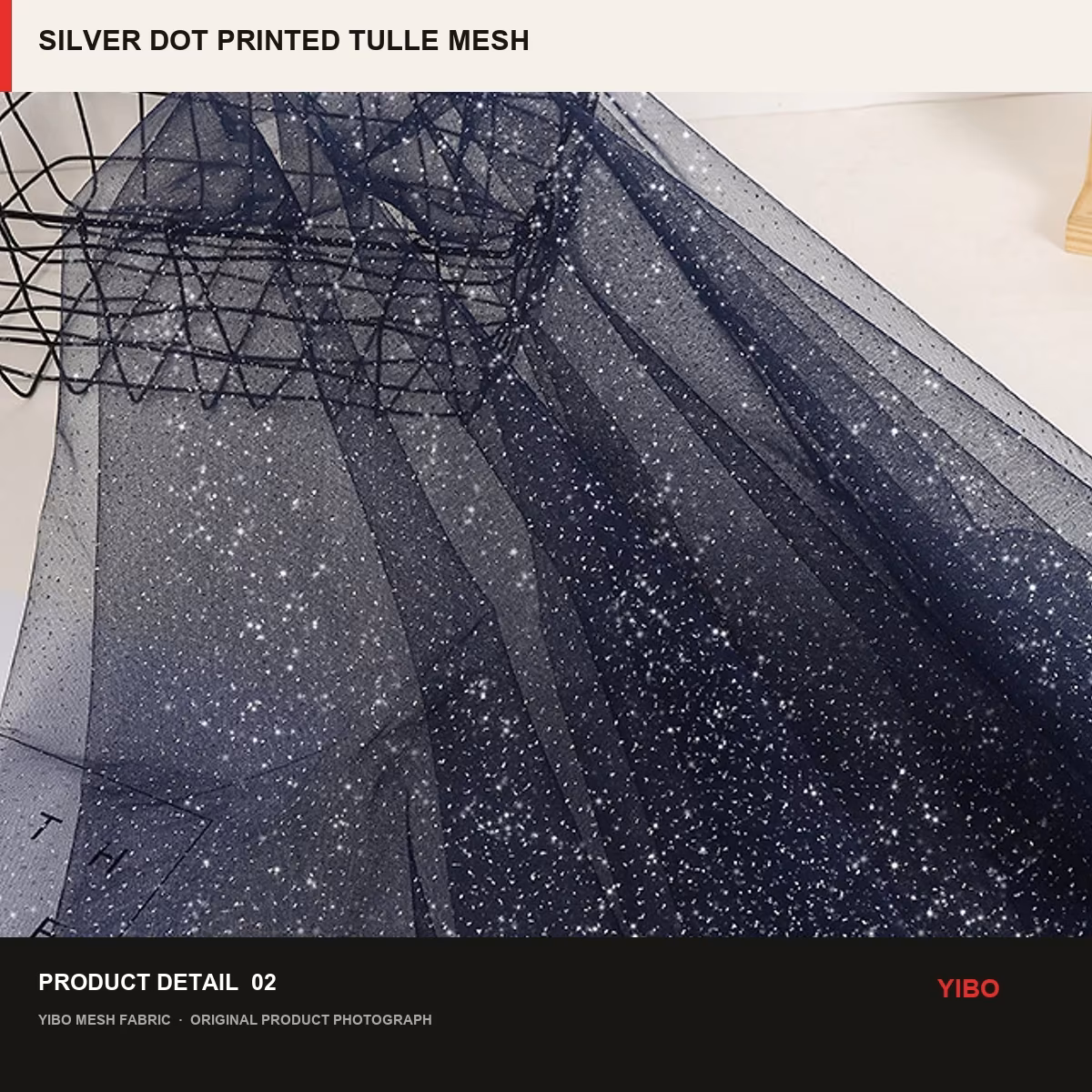 SILVER DOT PRINTED TULLE MESH fabric detail 1
