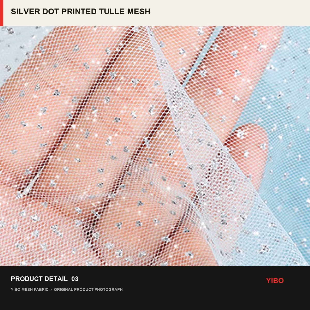 SILVER DOT PRINTED TULLE MESH fabric detail 2