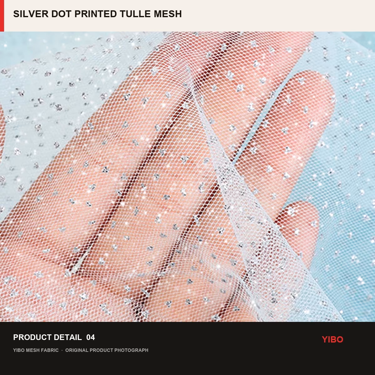 SILVER DOT PRINTED TULLE MESH fabric detail 3