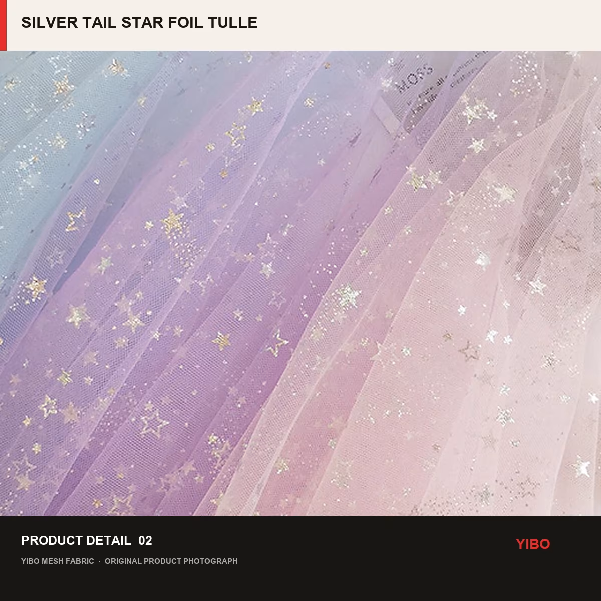 SILVER TAIL STAR FOIL TULLE MESH fabric detail 1
