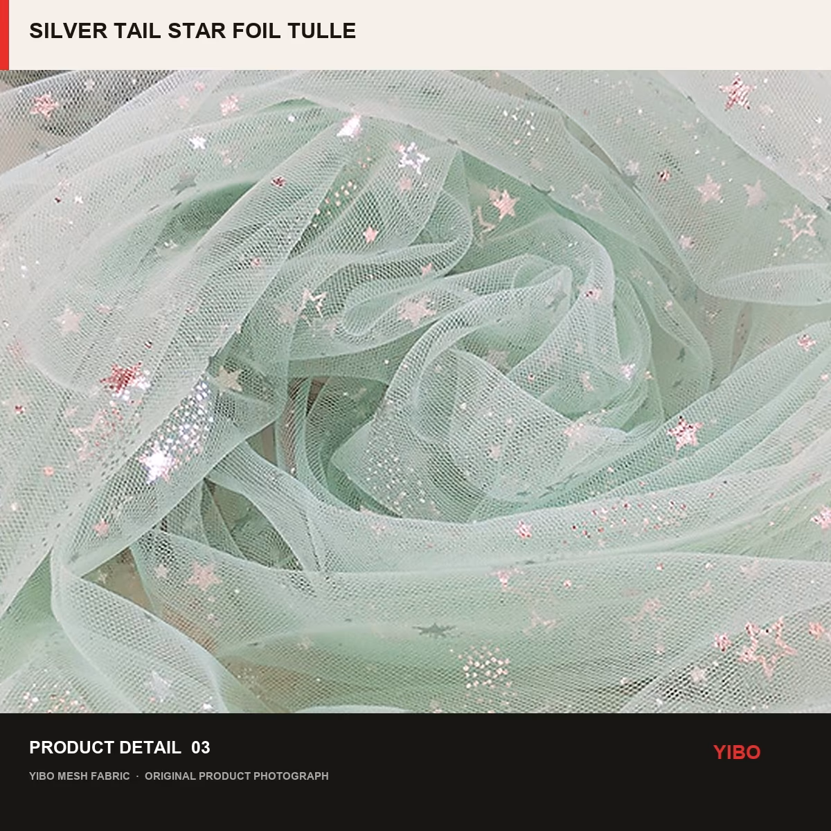 SILVER TAIL STAR FOIL TULLE MESH fabric detail 2