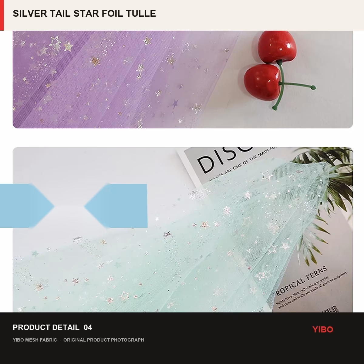 SILVER TAIL STAR FOIL TULLE MESH fabric detail 3